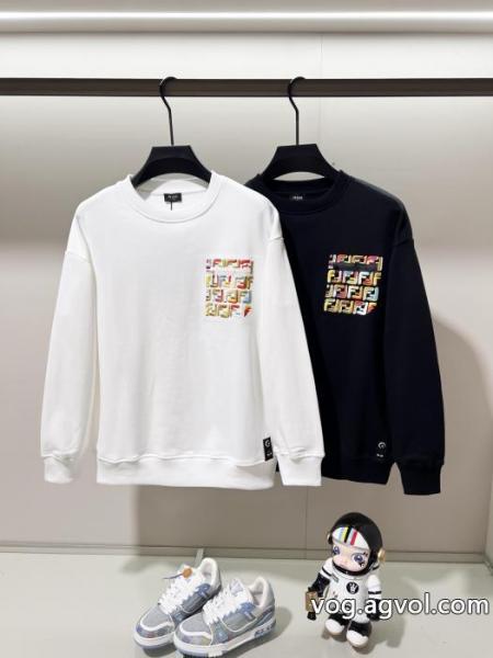 FENDI高品質七色F字母LOGO小標刺繍純綿丸首衛衣 0 